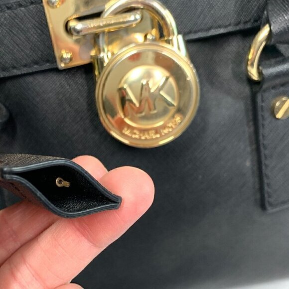 Michael Kors Medium Hamilton East West Satchel Black Saffiano Leather Gold HW - Picture 8 of 13